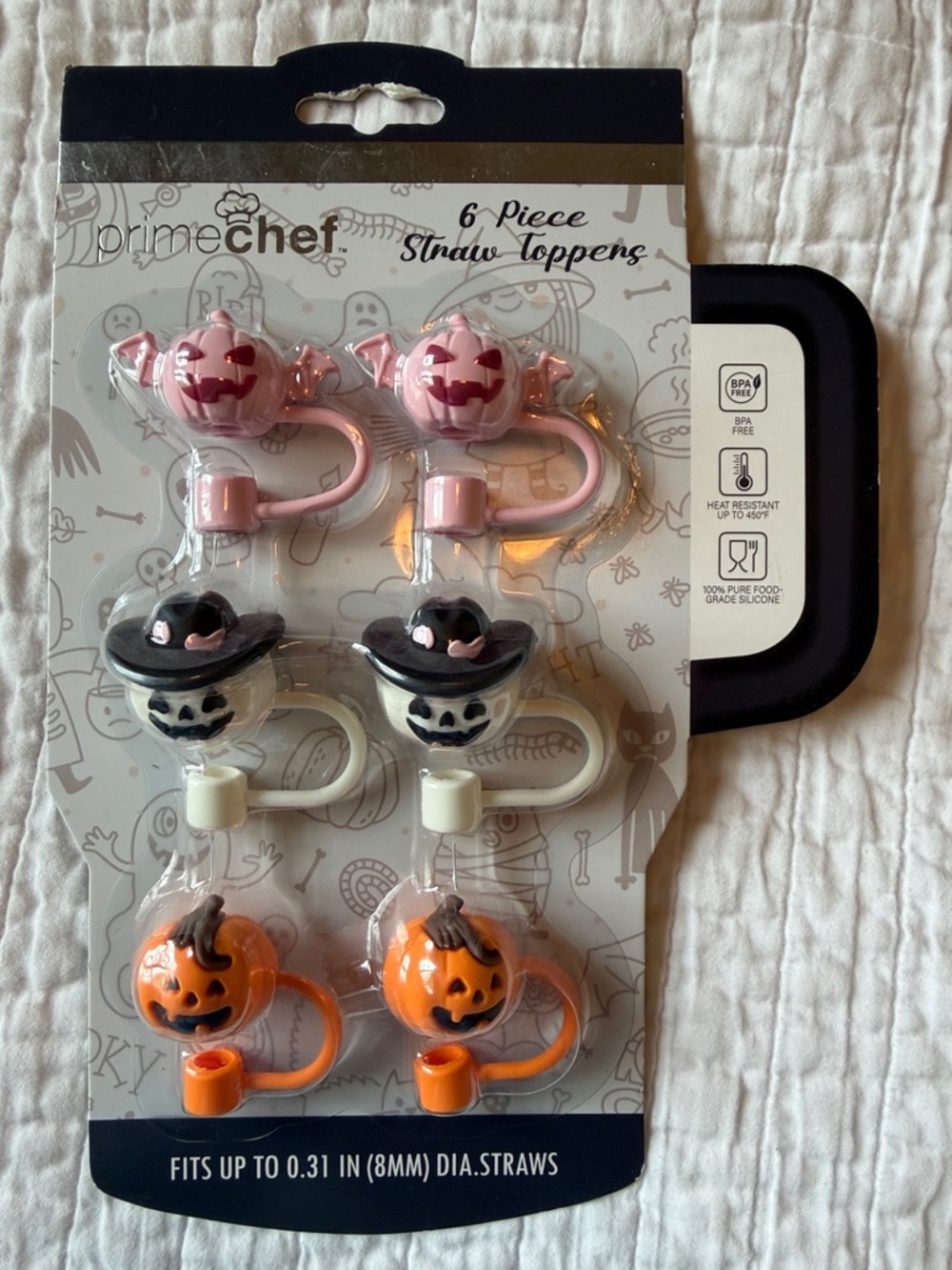 ✅NWT- 6 pc- Halloween Pumpkin & Ghost Straw Toppers set - Pink, white & Orange.